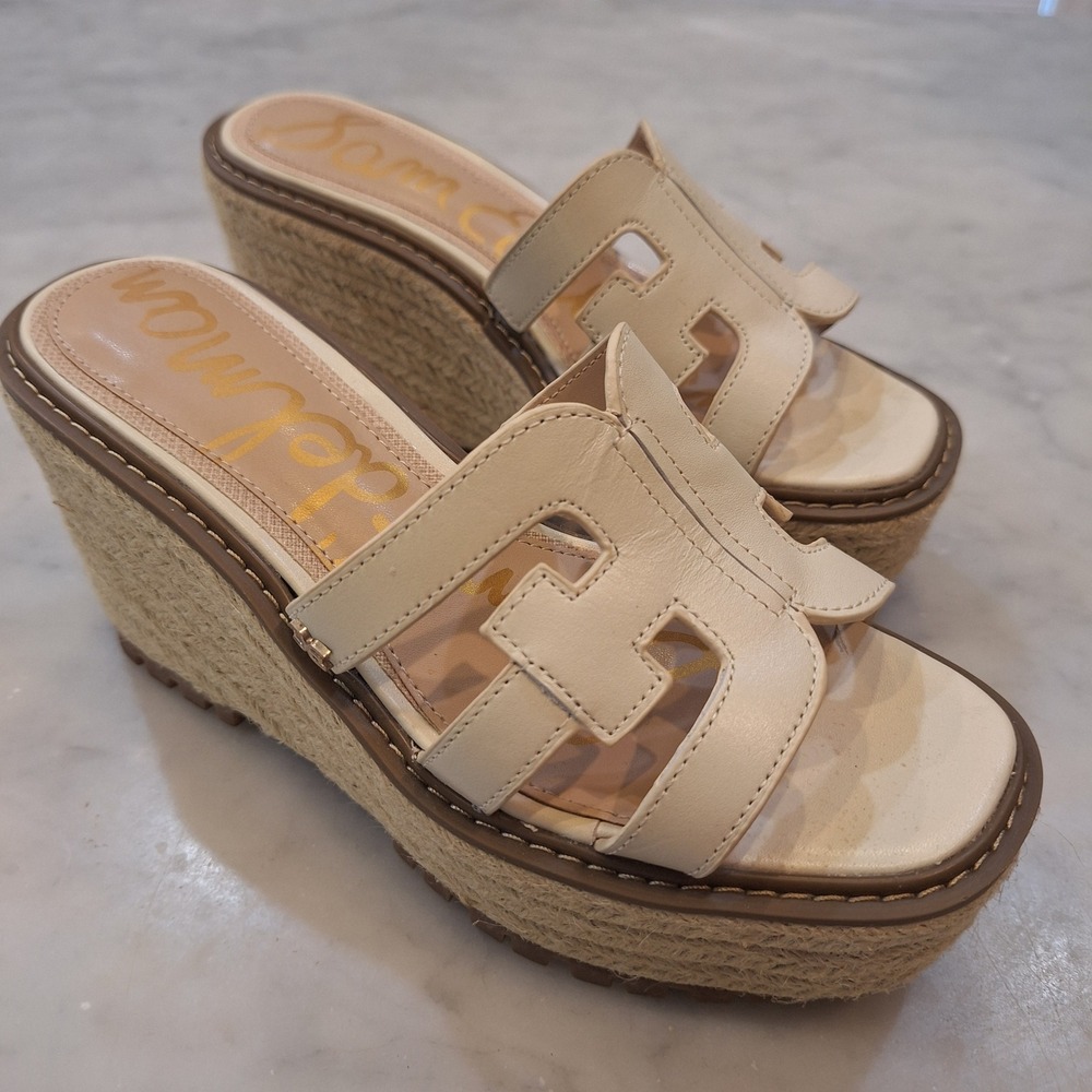 Sam Edelman Emi Wedge Sandals Sz 6 Leather Espadrille Platforms Brunch Preppy